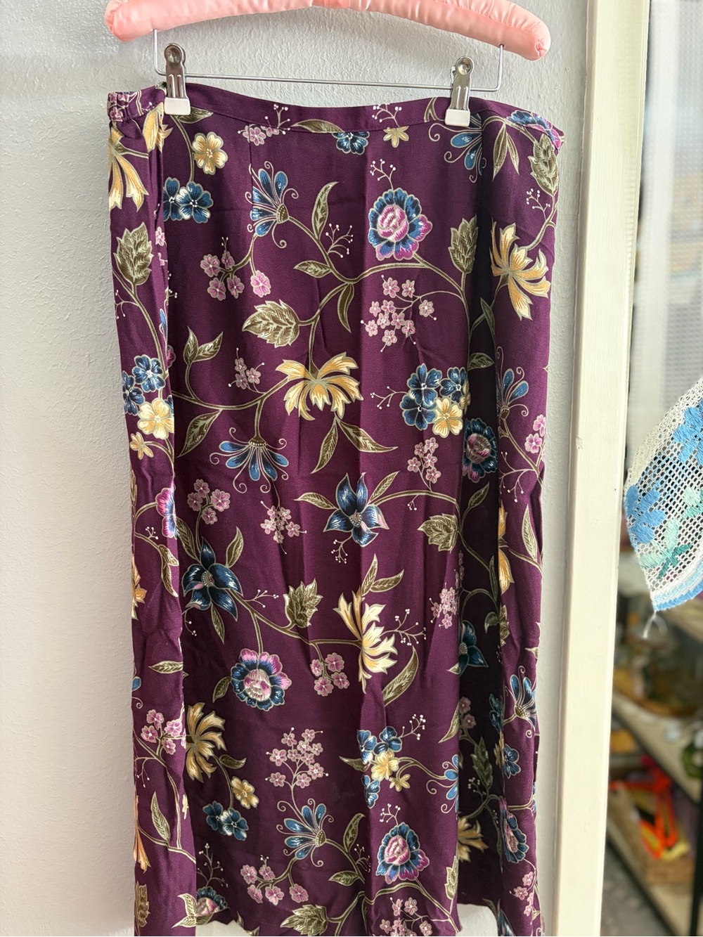 Sag Harbor Plum Floral Maxi Skirt with Blue & Yellow Accents
